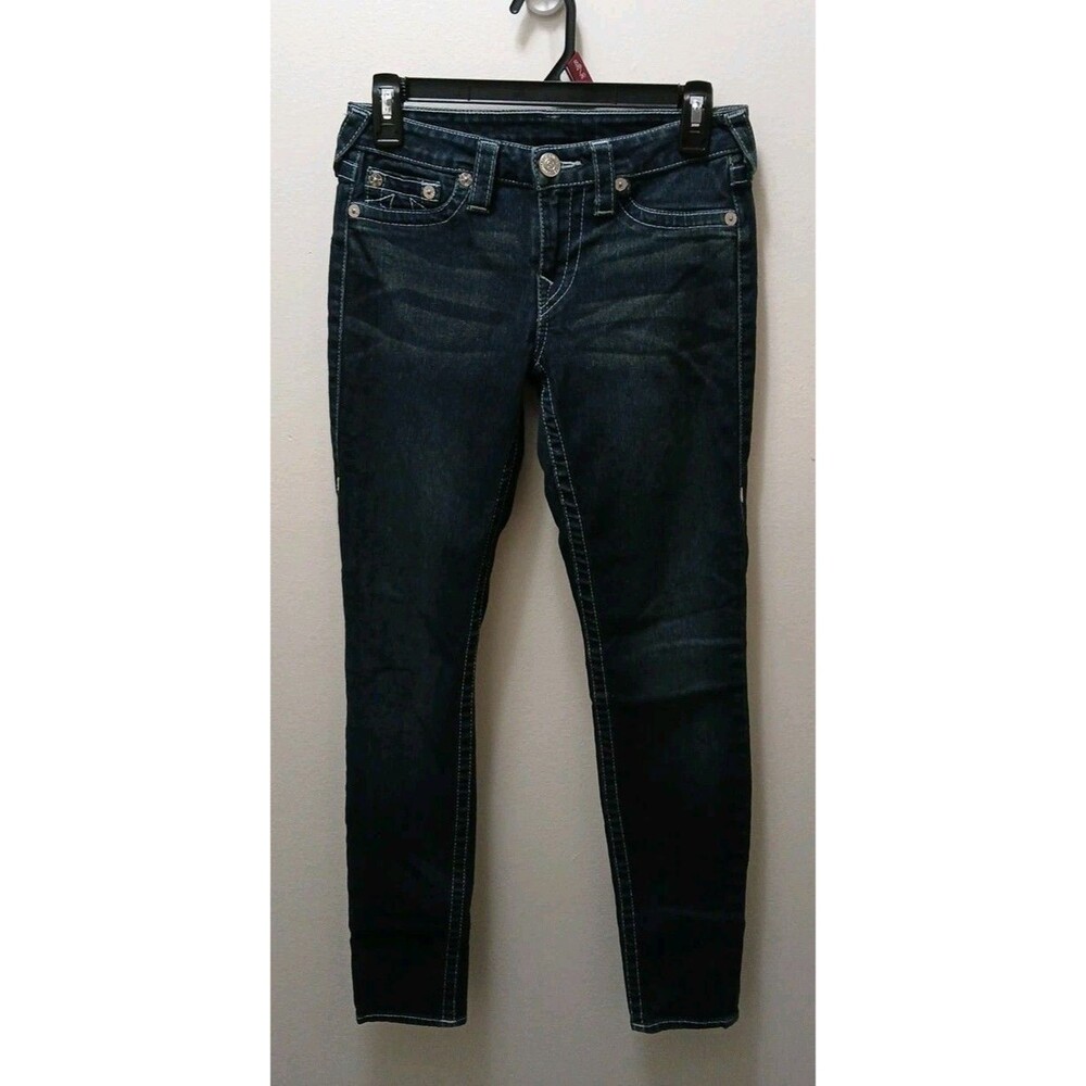VTG True Religion Blue Jean Denim Leggin Logo Pocket Rhinestone  Crystal 27×29